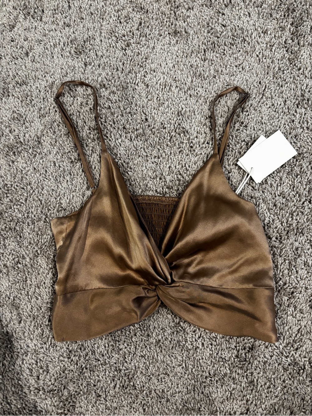 Cami NYC - Kenzie Satin Twist-Front Brown Crop Top - XS